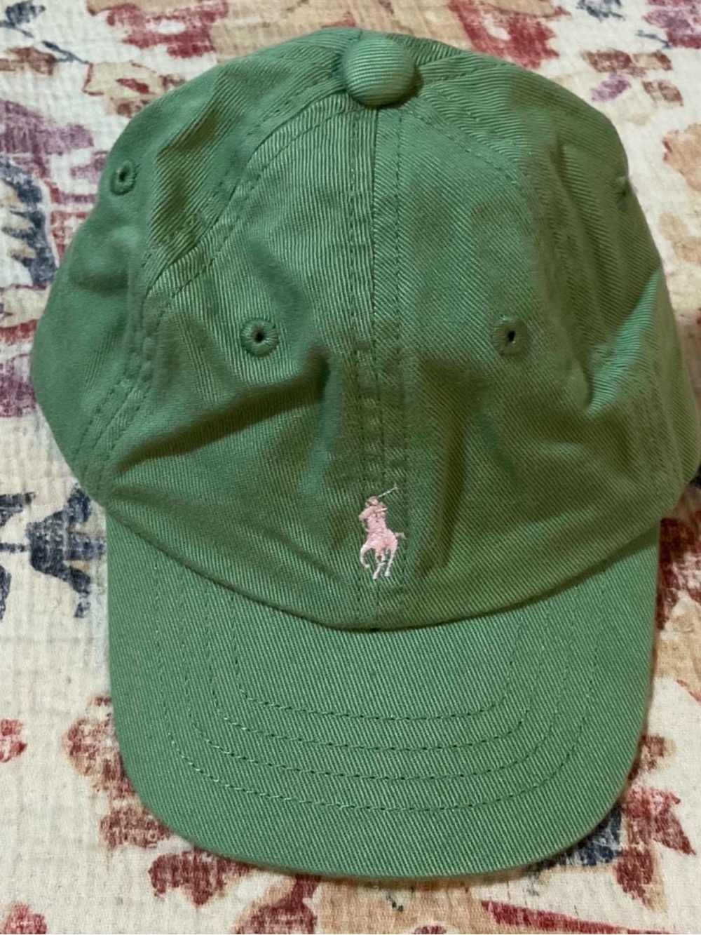 Polo by Ralph Lauren Green Kids Cap with Pink Pony Embroidery